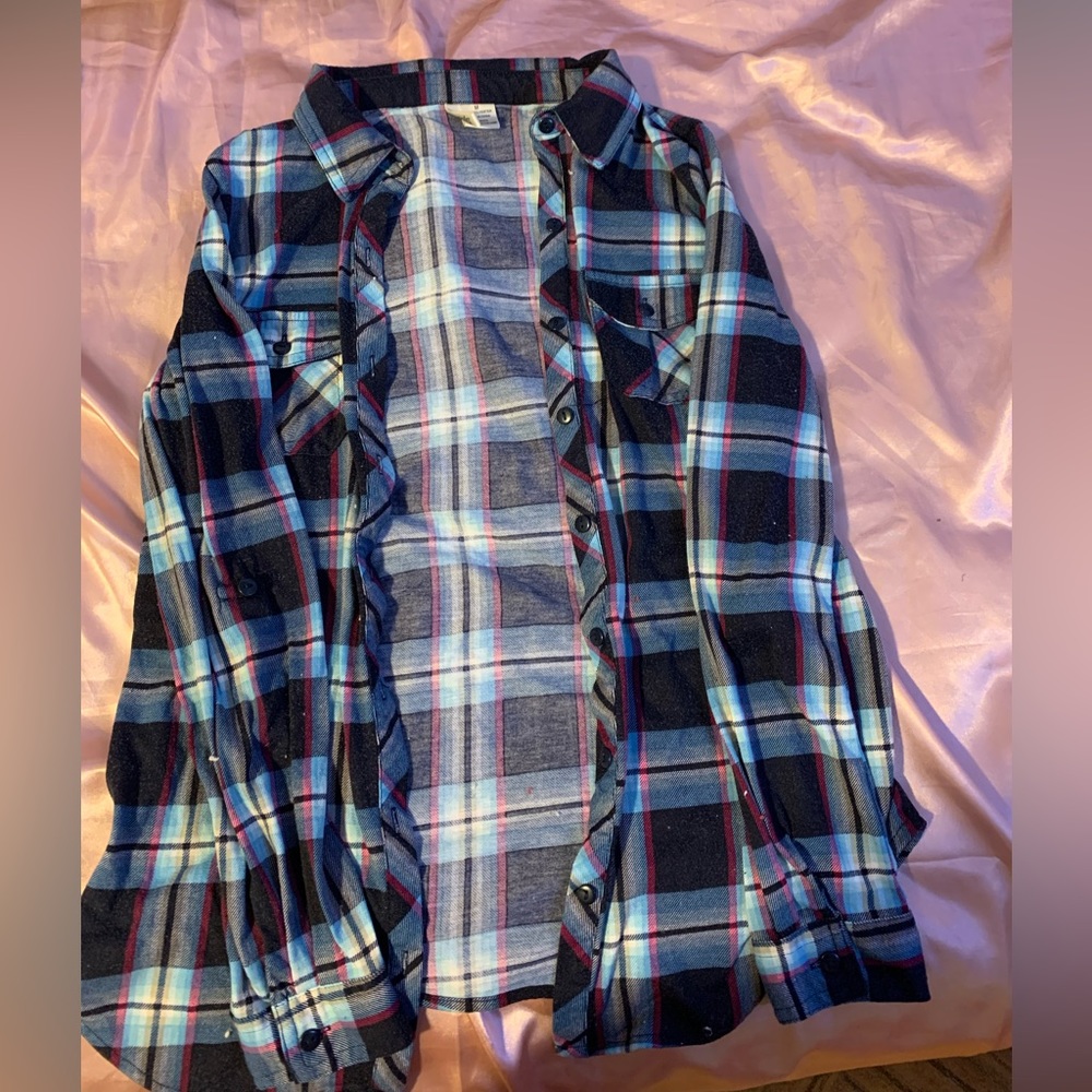 A blue and white flannel